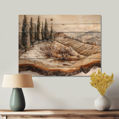 Winter Vineyard France In Provence Landscape II - Vineyard Wood Print - On Natural Pine Wood