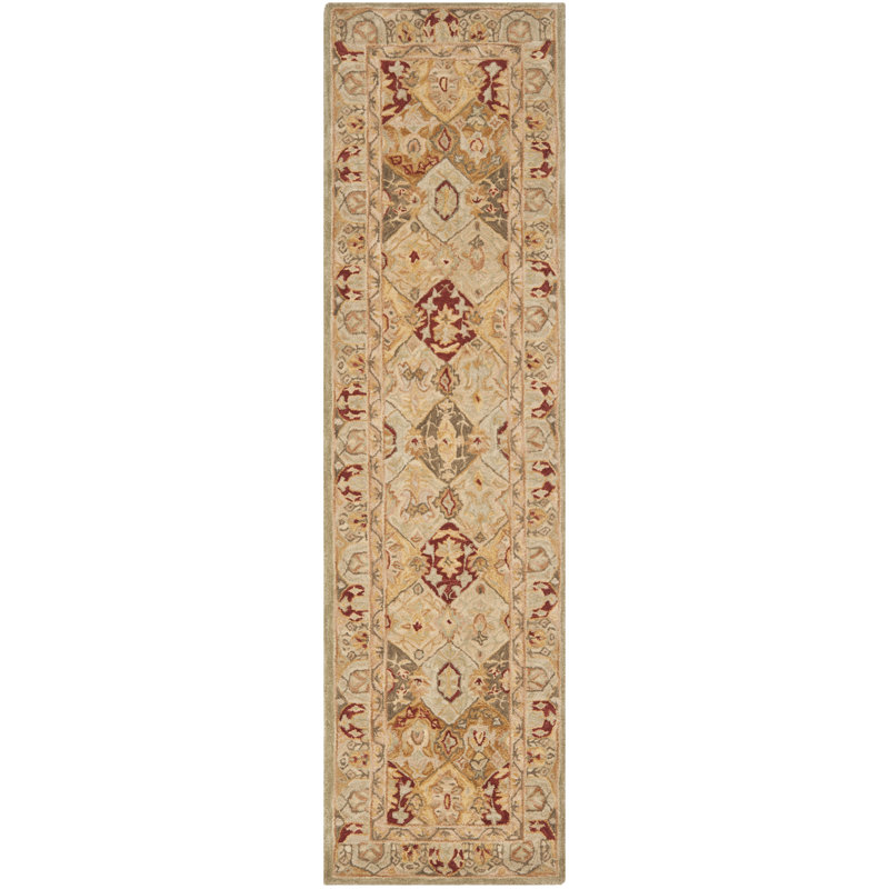 Tapis oriental beige en laine touffeté à la main Breckan, Tapis de couloir 2 pi 3 po x 12 pi