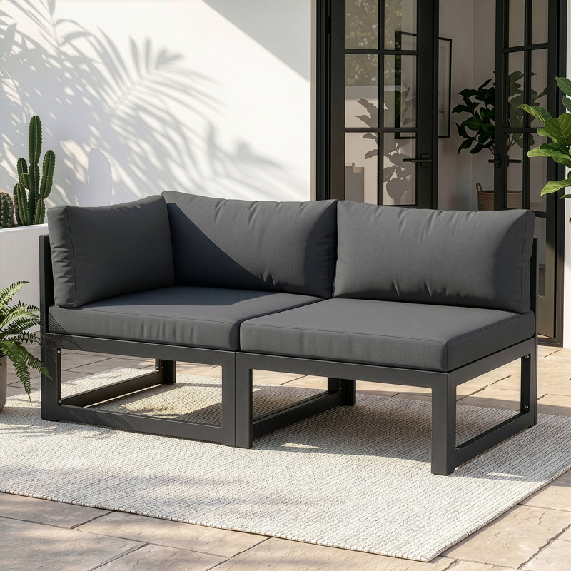 2-Piece Oversized Outdoor Aluminum Patio Sofa with 4" Cushions, Dark Gray Cushion/Gray Frame