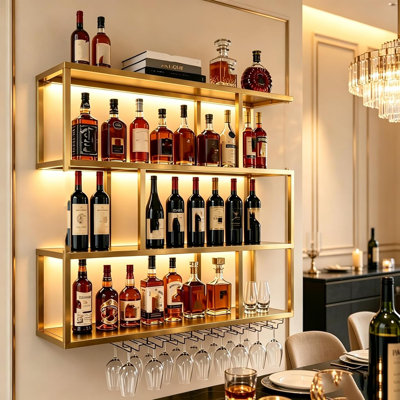 39.3IN Bar Shelves Sall Mounted with LED Light, Wall Mounted Wine Rack