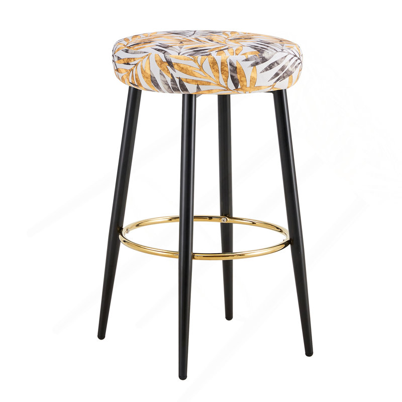 Ensemble de 2 tabourets de bar à hauteur de comptoir, tabourets de cuisine en polyuréthane revêtus de tabourets de 24 po de hauteur avec repose-pieds doré pour îlot de cuisine, bar, balcon, maison, feuilles d'or, velours