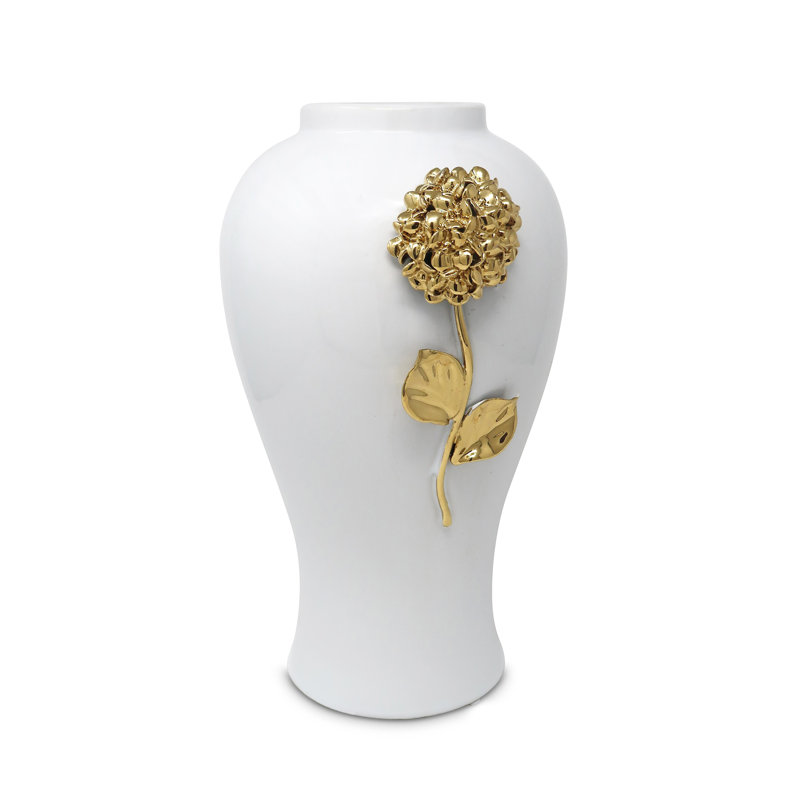 White Ginger Jar With Gold Flower