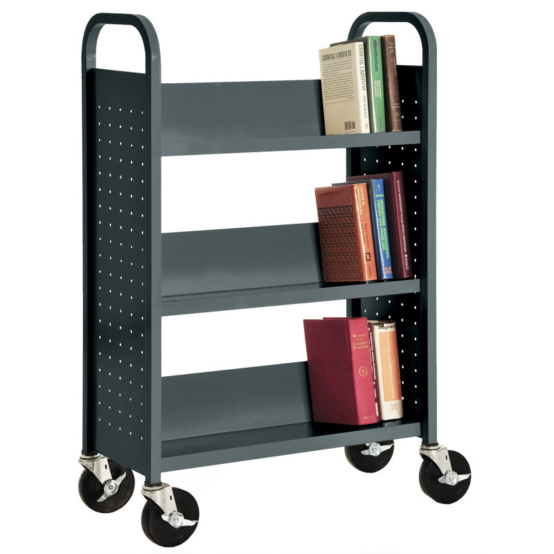 Fortress 46'' H x 32'' W Book Cart with Wheels, Charcoal, 46.5"H x 32"W x 13"D