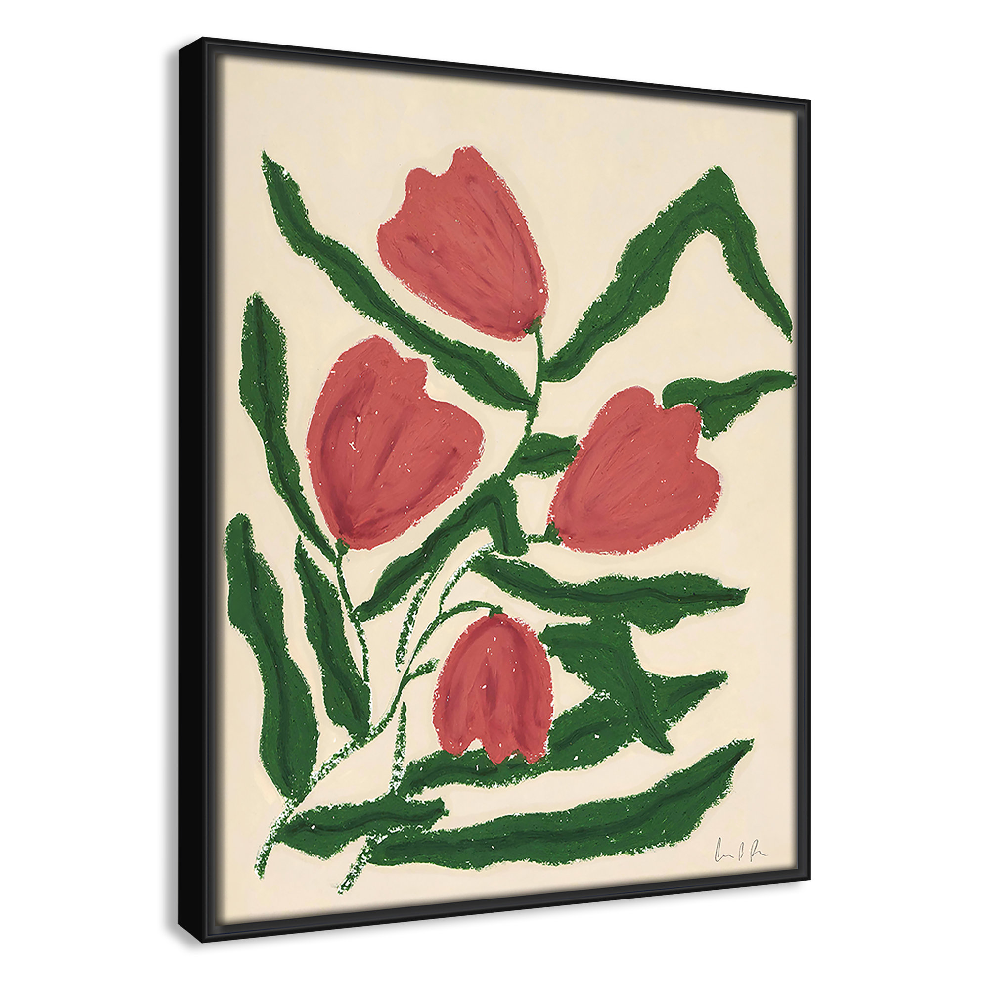 Red Tulips  Print by Camilla Bergqvist, Black, 15.5" H x 12.5" W