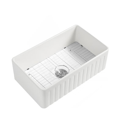 Fireclay 36" L X 20" W Farmhouse Kitchen Sink With Grid And Strainer