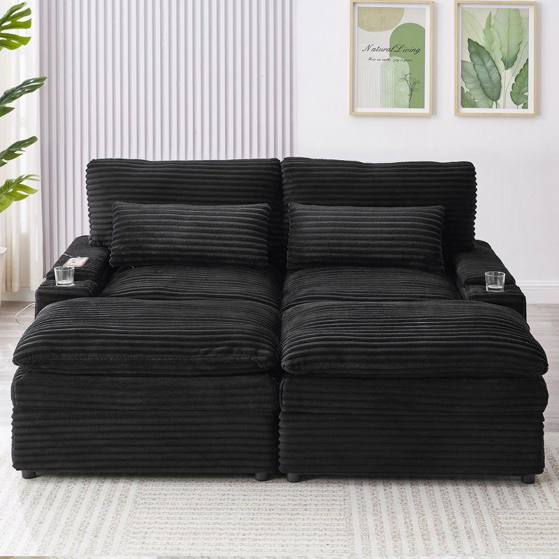 Canapé modulaire, Velours côtelé noir