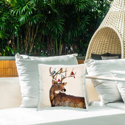 Coussin d'extérieur imprimé Snowy Birds Perché