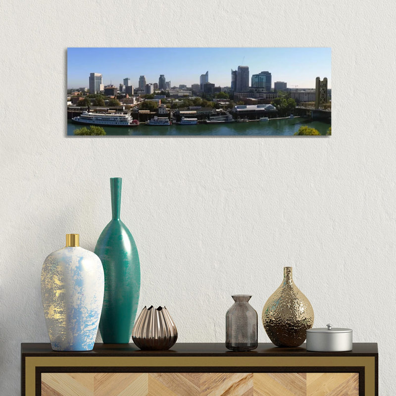 Sacramento Skyline Cityscape 1 Piece Wrapped Canvas Panoramic Wall Art, 30.48 cm H x 91.44 cm W x 3.175 cm D