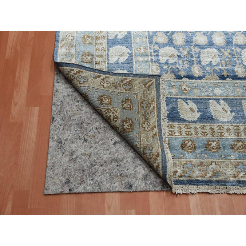 Tapis oriental bleu en soie noué à la main 8 pi 9 po x 12 pi 0 po - MOA10275242