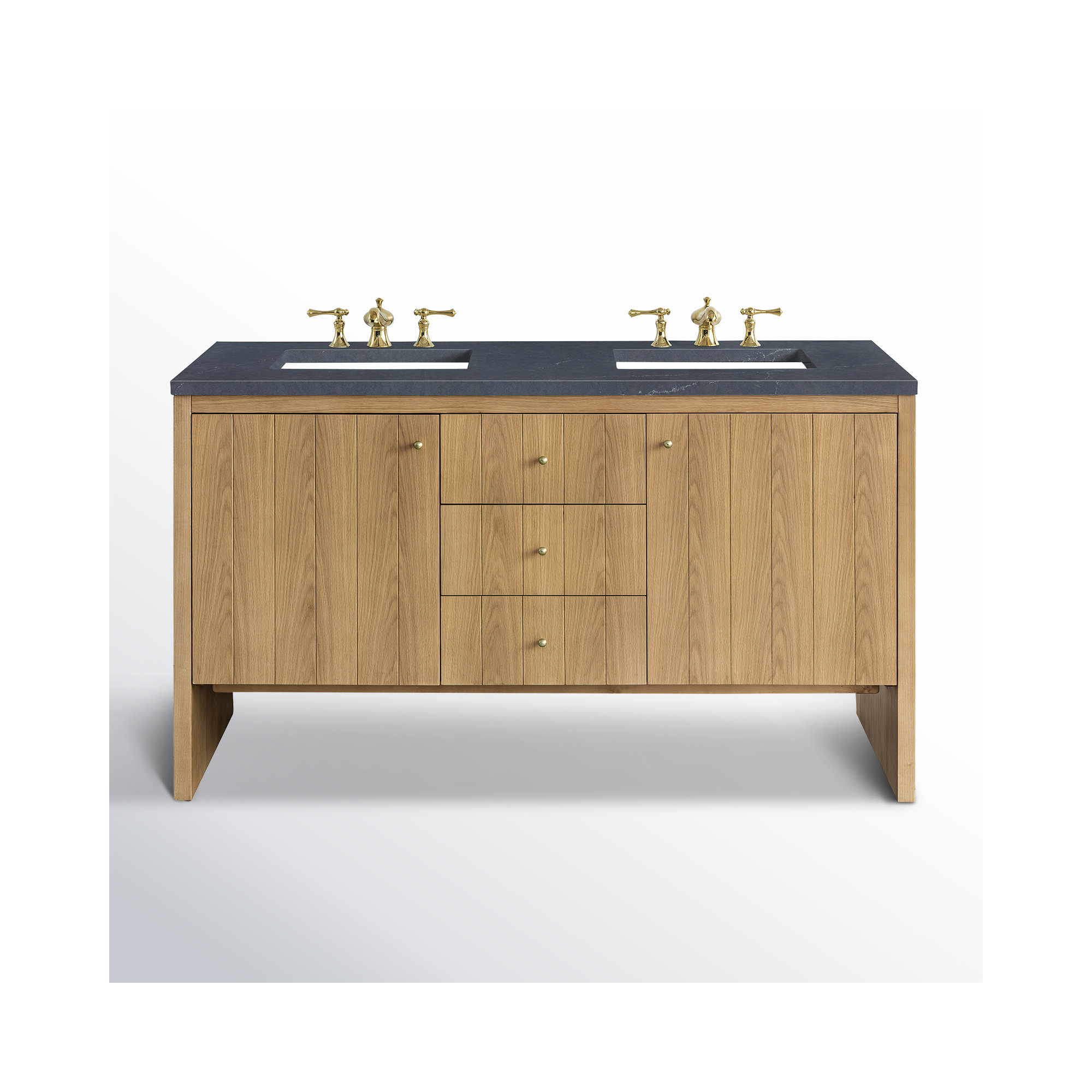 Hudson 60'' Double Bathroom Vanity, 8" Widespread, Parisien Bleu, Light Natural Oak
