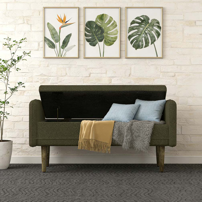 Banc de rangement en velours Teddy, Vert