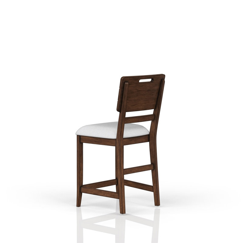 Tabouret de comptoir décontracté à finition brune contrastant avec siège rembourré, chaises de salle à manger, chaises rembourrées