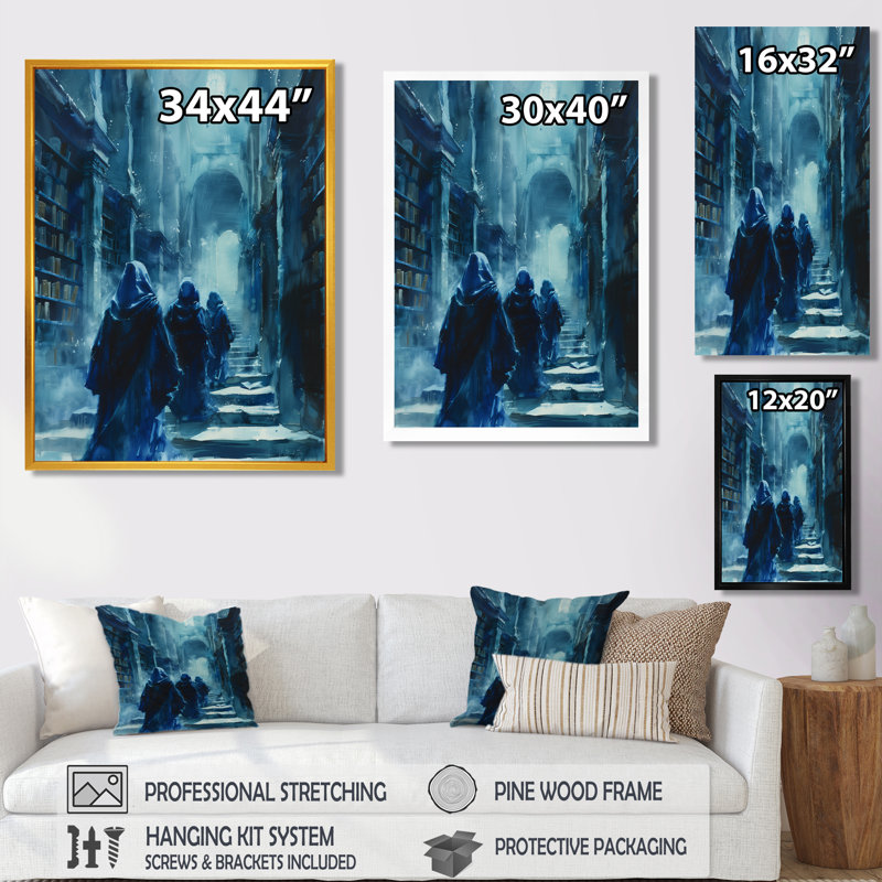 Blue Wizards Library Keepers II - décoration murale Wizards, Cadre flottant doré, H 16 po x l 32 po