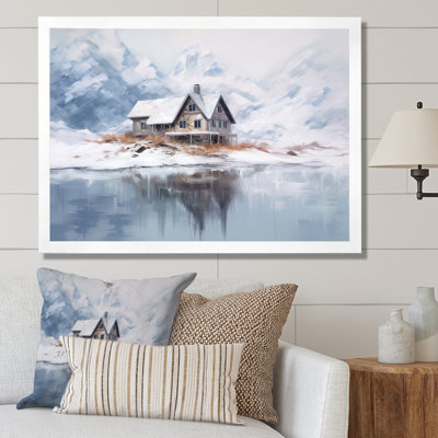 «White and beige Cozy Snow Cabin», reproduction sur toile