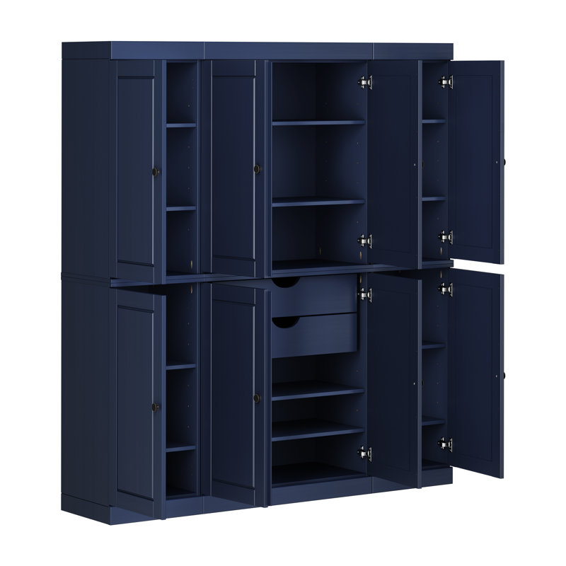 Kyrrah 100% Solid Wood Tall Kitchen Pantry Cabinet with Doors & 2 Drawers, Adjustable Shelves, Modular Kitchen Storage Cabinet, 65" W x 71.5" H