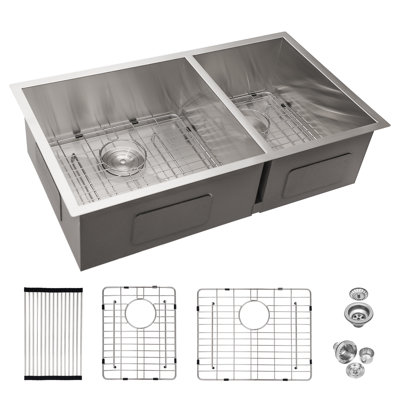 16 Gauge Stainless Steel 32 X 18 X 9 Inch Undermount Double Bowl Kitchen Sink (60/40) With 9 Inch Deep Sink