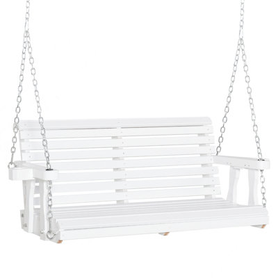 Porch Swing With Chains and Cupholders, Wooden Swing Chair