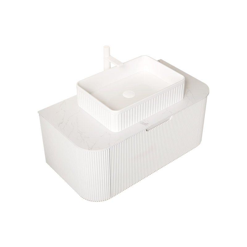 Meuble-lavabo moderne blanc avec meuble-lavabo et lavabo, plateau de Carrare