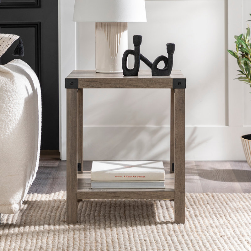 Rustic Industrial Metal-X 2-Tier Side Table - Grey Wash