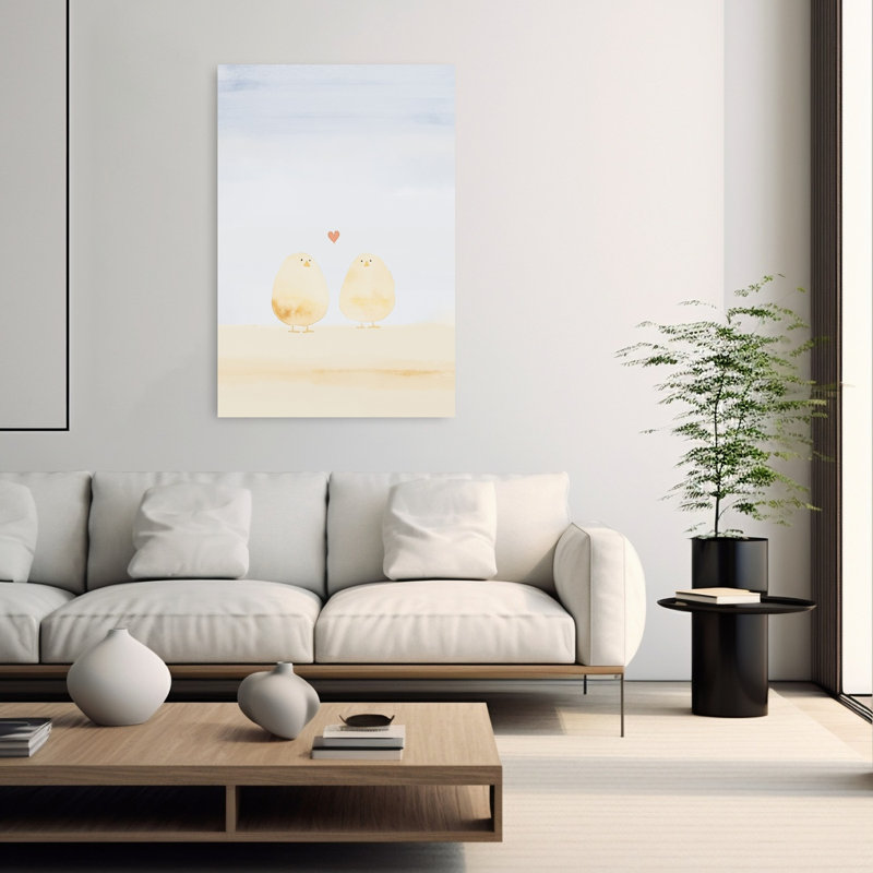 Love Birds Minimalist Peaceful Contemporary Bird Wall Art Print by Pictufy Studio IV - Wrapped Canvas Print