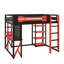 Lit mezzanine double en bois avec bureau, tablettes, prise de courant et connecteurs USB / Type-C, éclairage DEL-919832269