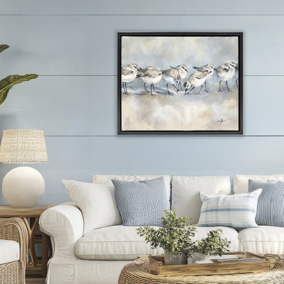 Shore Birds Lineup on Beach Floating Frame, design by Ramona Murdock