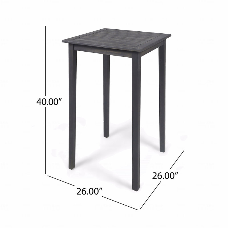 Table de bar d'extérieur carrée en bois d'acacia minimaliste, Gris