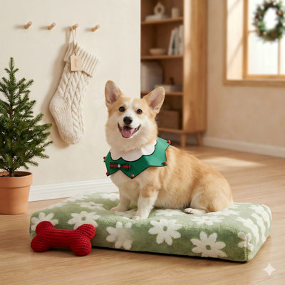 Large-Sized Dog Bed, Filled with Thick Shredded Chopped Foam, Designed as Indoor Pet Bed Gift, Includes Removable Cover, Modern Fuzzy Plush Texture, Features Anti-Slip Bottom, Color: Green