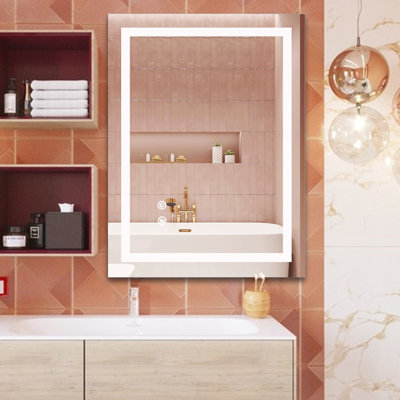 Eleen 40"X 24"  Rectangular Frameless Modern High Lumen Lighted LED Mirror Anti-Fog Wall Mounted Bathroom Vanity Mirror With Lights Large Dimmable Makeup Mirror Home Decor Mirror(Horizontal/Vertical)