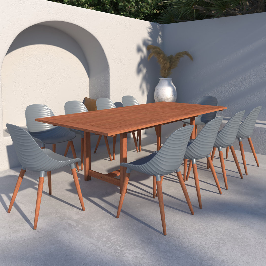 Clegg Outdoor Patio 11pc 100% FSC Certified Wood Dining Set George Oliver