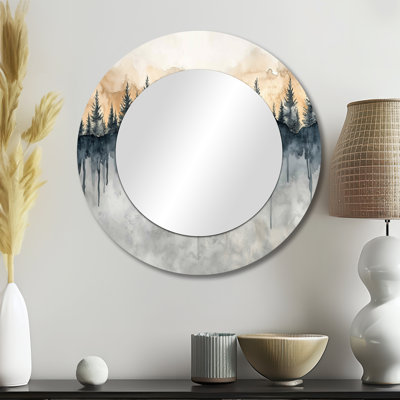 Soft Forest - grand miroir mural rond noir, imprimé métallique