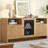 60'' Coffee Bar Cabinet with Built-in Mini Fridge, Buffet Sideboard with Waveform Fluted Doors and Adjustable Shelves for Kitchen, Dining Room, Light Oak-83996443