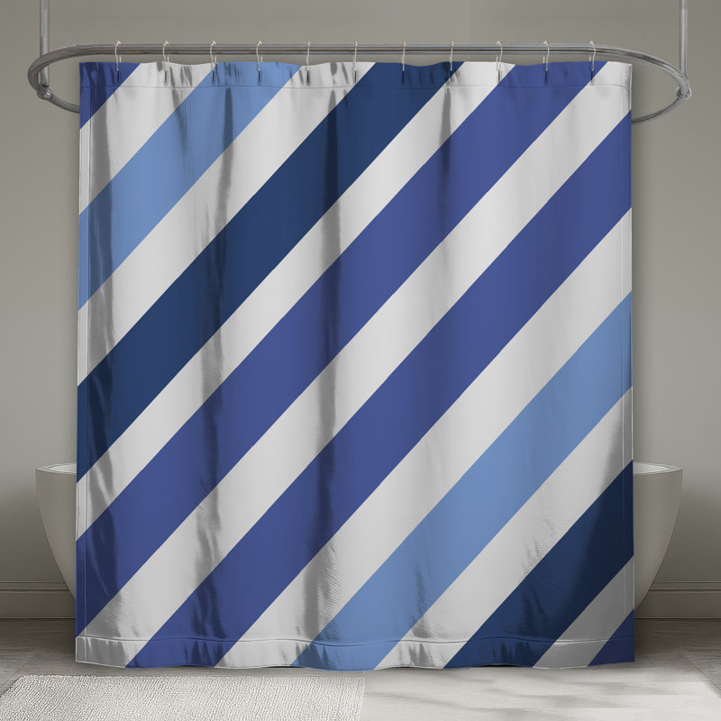 Rideaux de douche à rayures diagonales bleues extra long, L 70 po x H 72 po