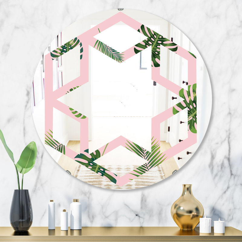 Miroir mural à motif de feuilles de palmier, H 23,6 po x l 23,6 po