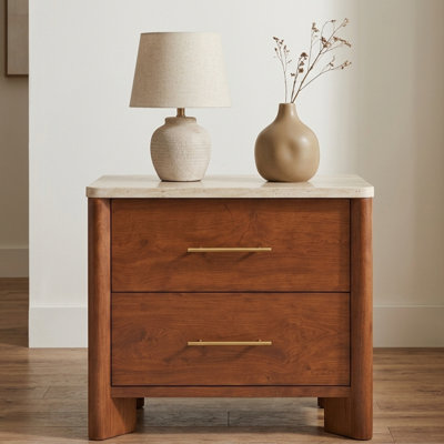 23.6" 2-Drawer Nightstand with Stone-Look Top