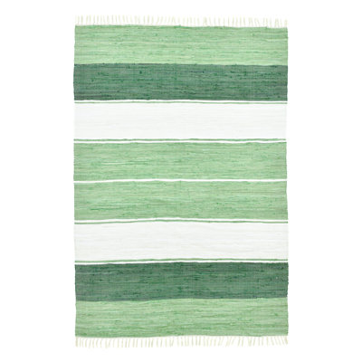 Hand Woven Cotton Green/White Indoor Rug