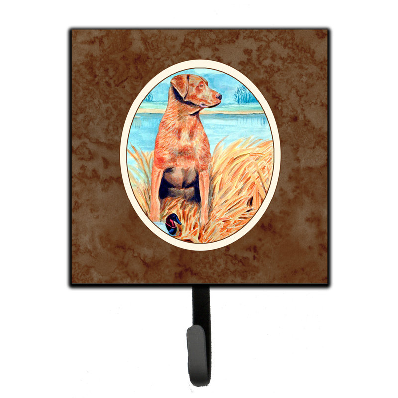Pelin Metal Wall Organizer with Key Hooks, Brown/Blue, Chesapeake Bay Retriever