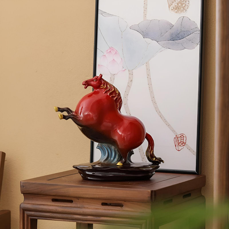 Wealth Gallop - Statue de cheval en céramique fabriquée à la main de qualité supérieure