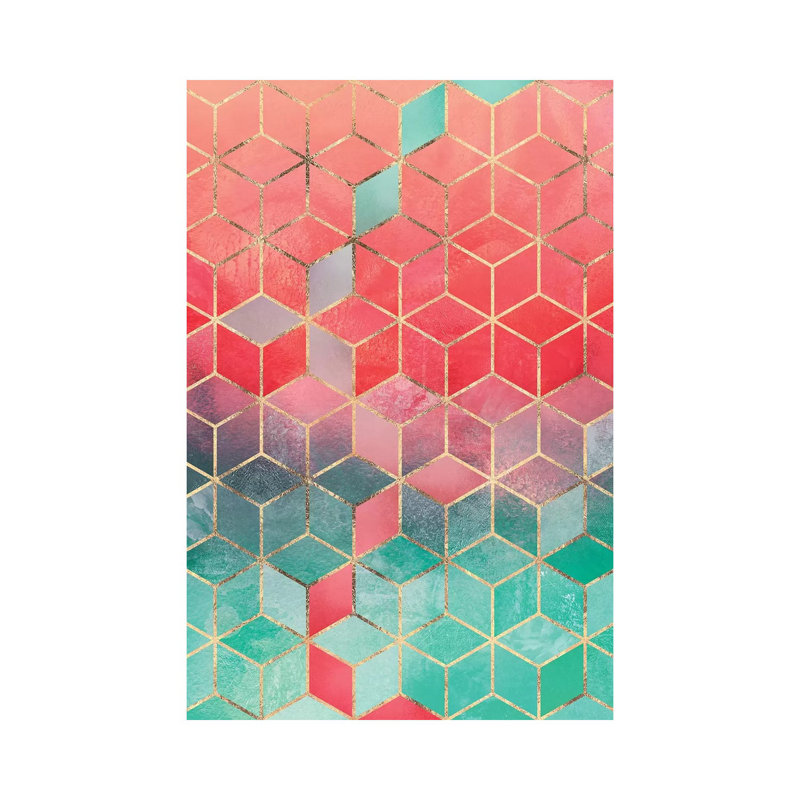 Rose & Turquoise Cubes, Rectangular by Elisabeth Fredriksson - Wrapped Canvas Print, 66.04 cm H x 45.72 cm W x 1.91 cm D