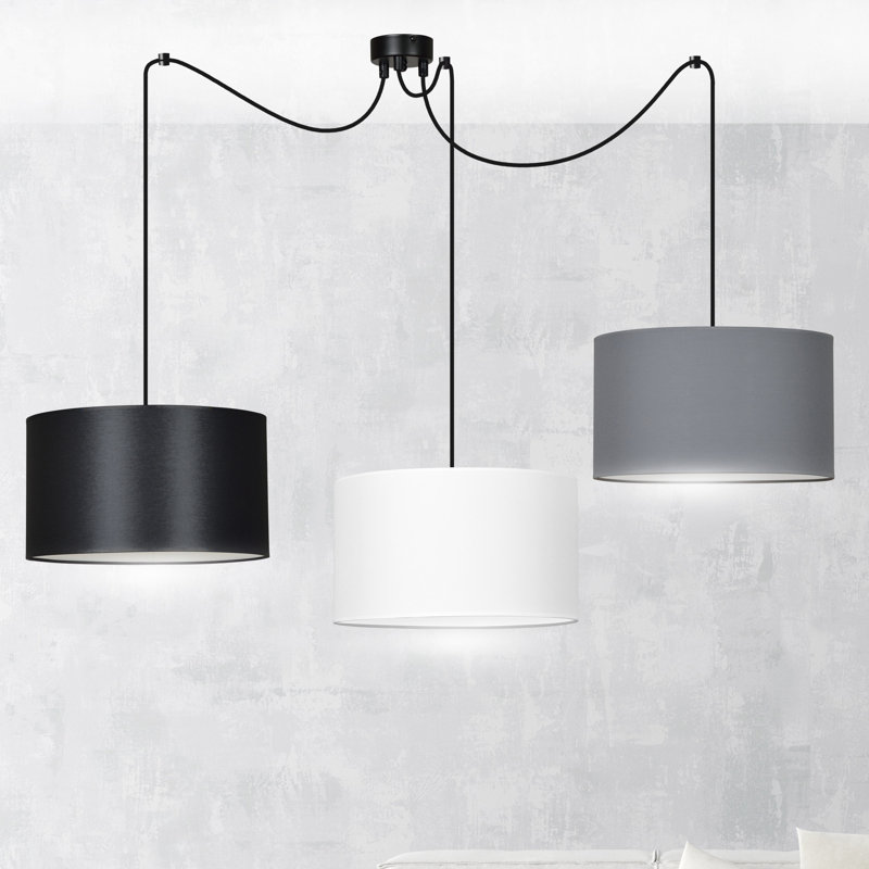 Pascua 3 - Light Black Drum Pendant, White/Black/Grey