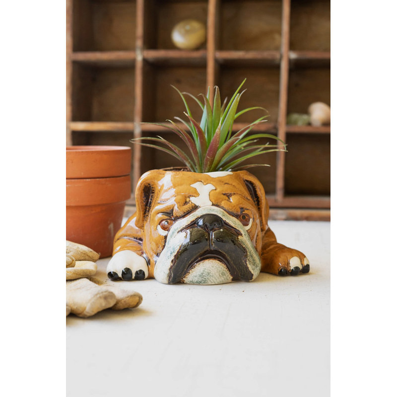  Decorative Ceramic Bulldog Planter – 4" Tall