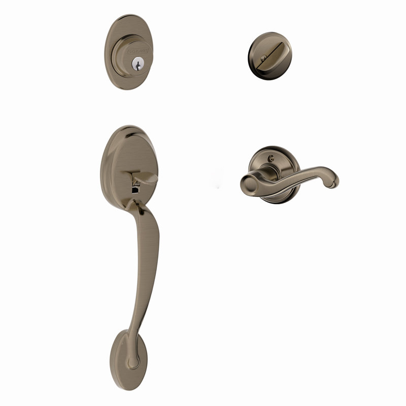 Ensemble de poignée Plymouth avec pêne dormant et levier de porte Flair, Nickel antique, Côté droit