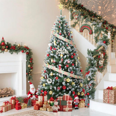 7.5FT Pre-Lit Artificial Christmas Tree with 550 Warm White LEDs, Mixed Pinecone Decor, Sturdy Metal Base - Green Premium Holiday Tree for Home, Office & Parties