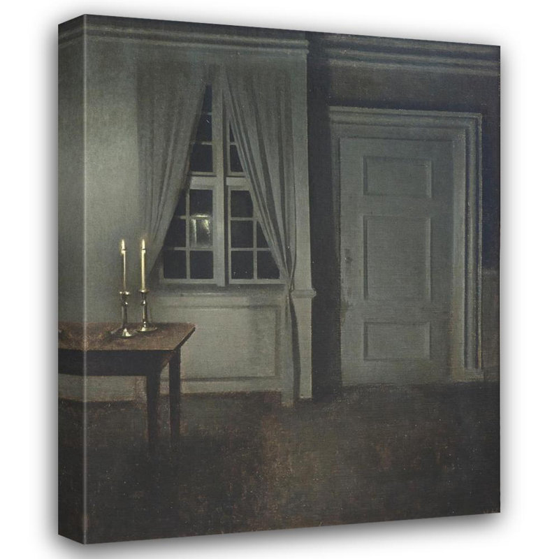 "Interior with Two Candles" par Vilhelm Hammershøi - Art mural sur toile tendue avec châssis, H 24 po x l 17 po