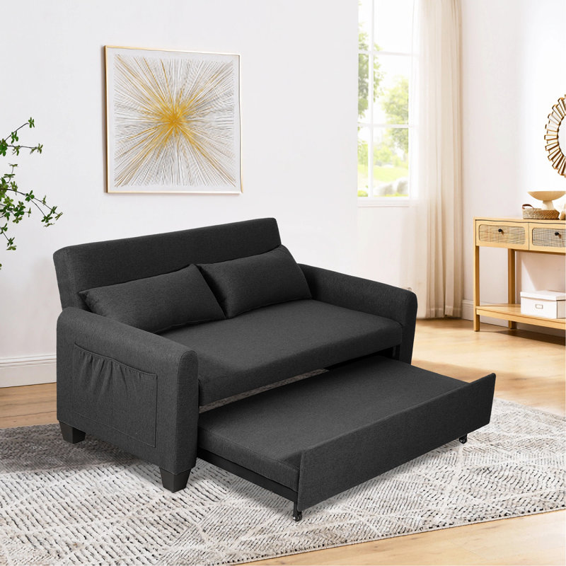 Extra-Large 61-Inch 2-In-1 Fabric Sofa Bed, Double Sofa With Storage Bag, Reinforced Iron Frame, Adjustable Backrest And Cushions, Suitable For Bedrooms, Living Rooms And Outdoor Areas.