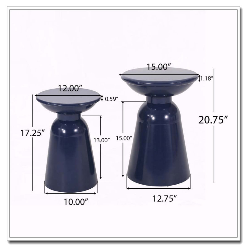 Tables d'appoint d'extérieur en fer avec design évasé, 2, Marine
