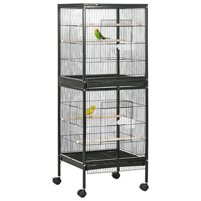 Grande cage à oiseaux avec une largeur de 1,7 pi pour Wingspan, volière d'oiseaux d'intérieur avec conception à portes multiples, convient pour un canari, pinson, conure, 55 po, noir