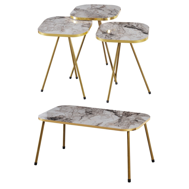 Crooke Living Room Table Set, White Marble
