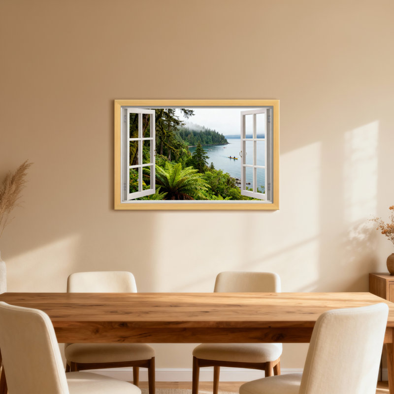 Paysage et nature, fenêtre ouverte, vue sur le lac, scène naturelle, H 24 po x l 16 po, Toile tendue, Ne s’applique pas