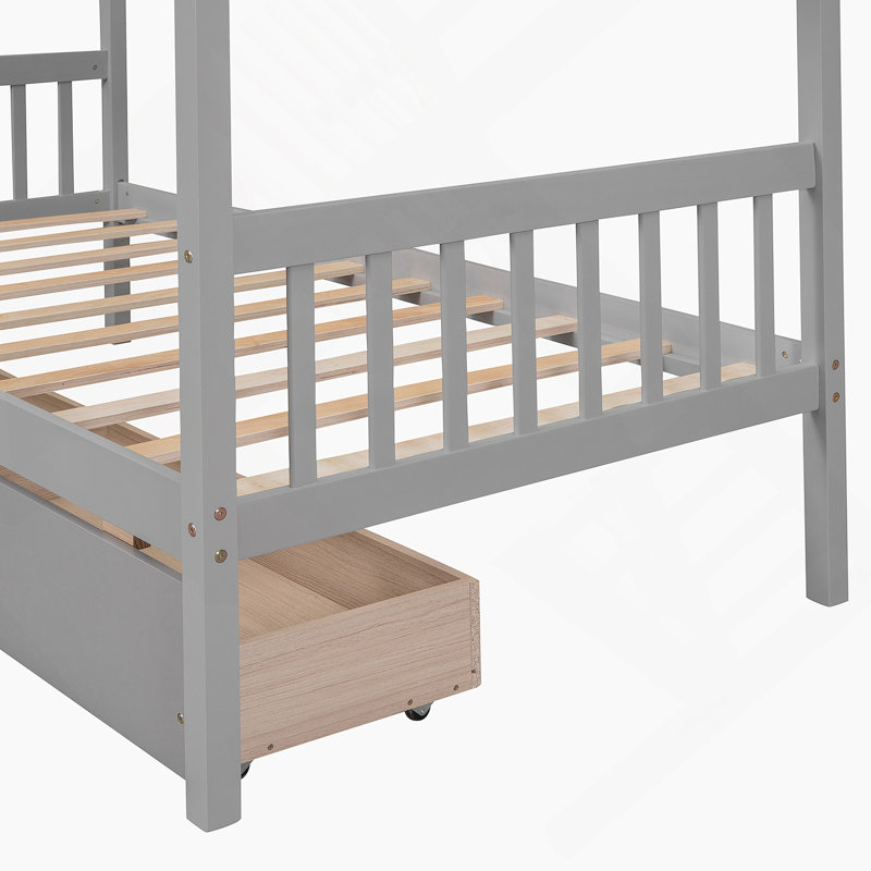 Lit en bois avec tiroirs, Gris